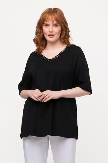 Moda za polnejše Majica s ukrasima na ovratniku kratki rukavi plus velikost, xxl, Ulla Popken in Johann Popken (JP1880)