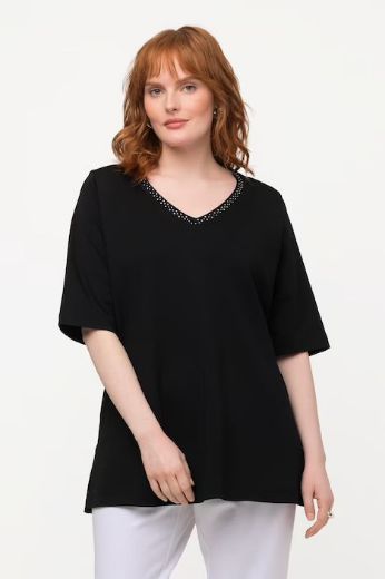 Moda za polnejše Majica s ukrasima na ovratniku kratki rukavi plus velikost, xxl, Ulla Popken in Johann Popken (JP1880)