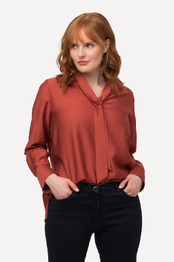 Moda za polnejše Bluza s vezanjem na ovratniku plus velikost, xxl, Ulla Popken in Johann Popken (JP1880)