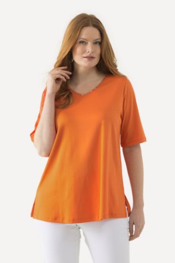 Moda za polnejše Majica V ovratnik s ukrasima na ovratniku plus velikost, xxl, Ulla Popken in Johann Popken (JP1880)