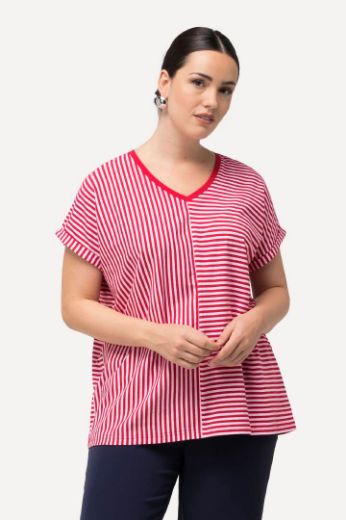 Moda za polnejše Majica V ovratnika kratkih rukava na pruge plus velikost, xxl, Ulla Popken in Johann Popken (JP1880)