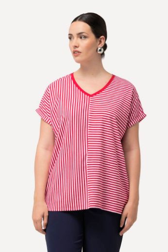 Moda za polnejše Majica V ovratnika kratkih rukava na pruge plus velikost, xxl, Ulla Popken in Johann Popken (JP1880)
