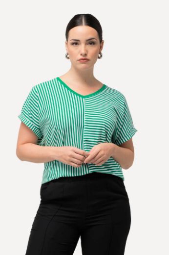 Moda za polnejše Majica V ovratnika kratkih rukava na pruge plus velikost, xxl, Ulla Popken in Johann Popken (JP1880)