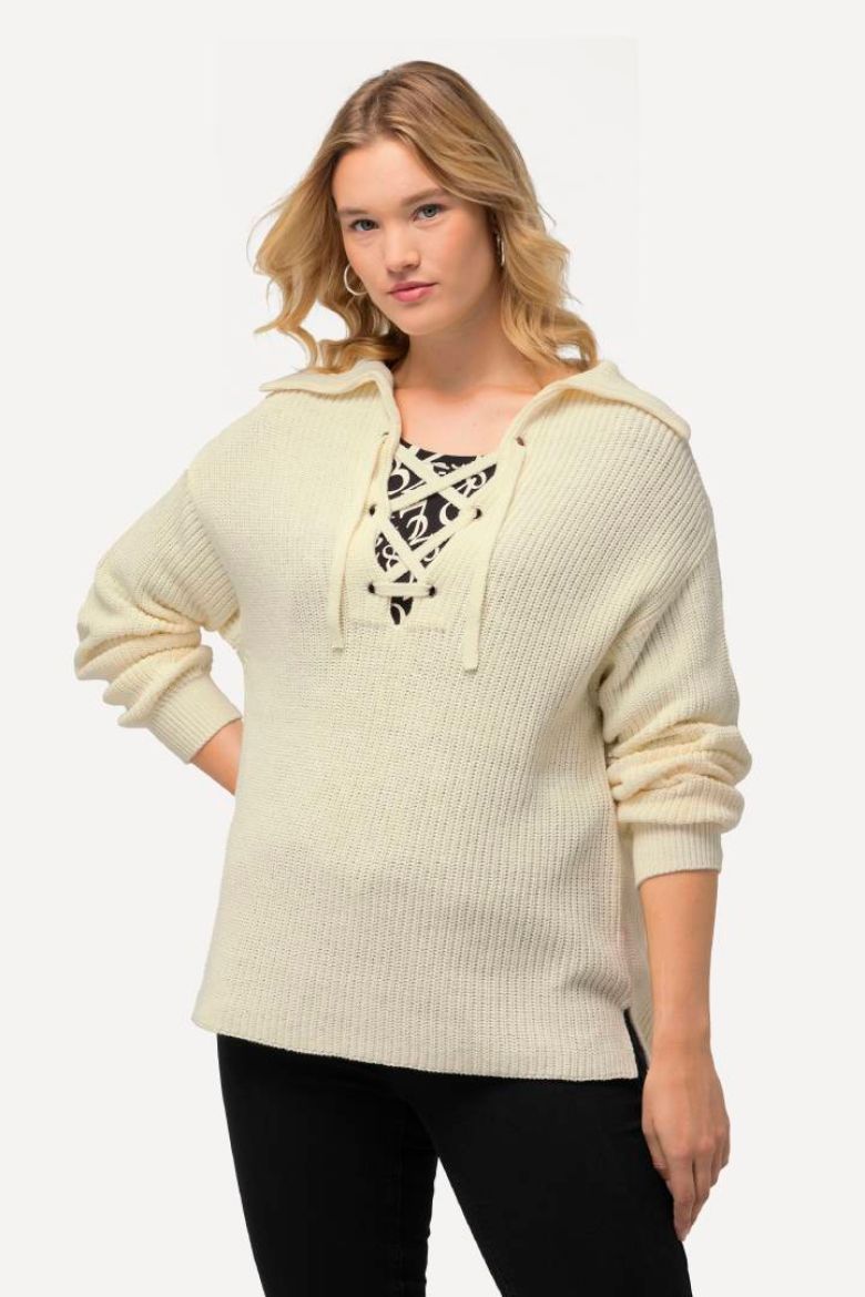 Moda za polnejše Pulover s vezanjem na ovratniku plus velikost, xxl, Ulla Popken in Johann Popken (JP1880)