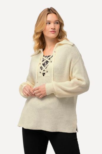 Moda za polnejše Pulover s vezanjem na ovratniku plus velikost, xxl, Ulla Popken in Johann Popken (JP1880)