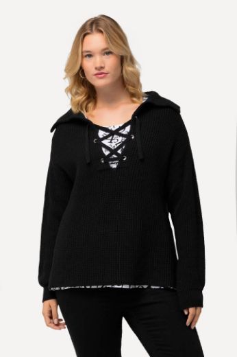 Moda za polnejše Pulover s vezanjem na ovratniku plus velikost, xxl, Ulla Popken in Johann Popken (JP1880)