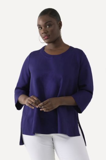 Moda za polnejše Bluza lanena okrugli ovratnik plus velikost, xxl, Ulla Popken in Johann Popken (JP1880)