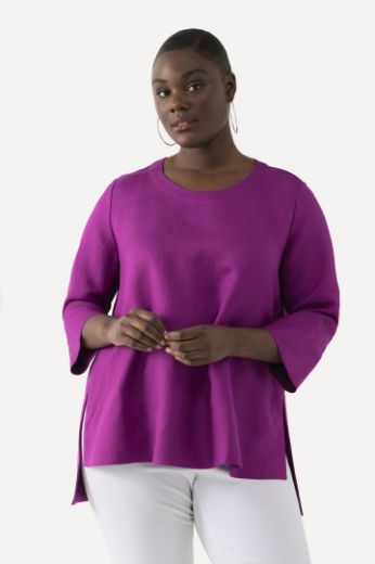 Moda za polnejše Bluza lanena okrugli ovratnik plus velikost, xxl, Ulla Popken in Johann Popken (JP1880)