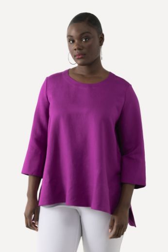 Moda za polnejše Bluza lanena okrugli ovratnik plus velikost, xxl, Ulla Popken in Johann Popken (JP1880)