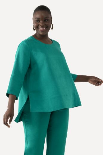 Moda za polnejše Bluza lanena okrugli ovratnik plus velikost, xxl, Ulla Popken in Johann Popken (JP1880)