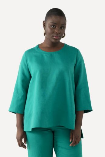 Moda za polnejše Bluza lanena okrugli ovratnik plus velikost, xxl, Ulla Popken in Johann Popken (JP1880)