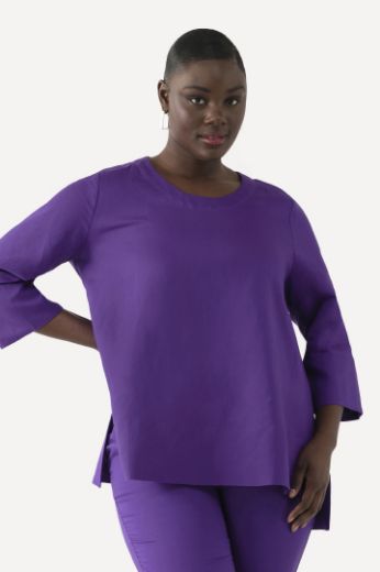 Moda za polnejše Bluza lanena okrugli ovratnik plus velikost, xxl, Ulla Popken in Johann Popken (JP1880)