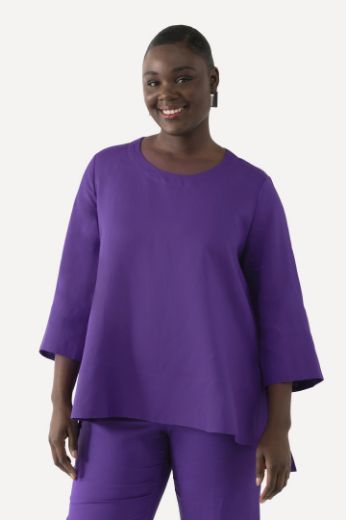 Moda za polnejše Bluza lanena okrugli ovratnik plus velikost, xxl, Ulla Popken in Johann Popken (JP1880)