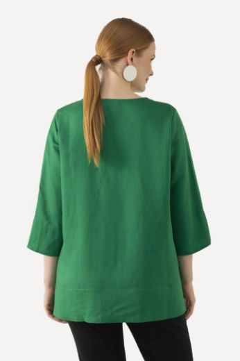 Moda za polnejše Bluza lanena okrugli ovratnik plus velikost, xxl, Ulla Popken in Johann Popken (JP1880)