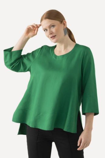 Moda za polnejše Bluza lanena okrugli ovratnik plus velikost, xxl, Ulla Popken in Johann Popken (JP1880)