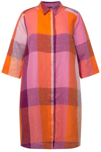 Moda za polnejše Haljina lanena karirana plus velikost, xxl, Ulla Popken in Johann Popken (JP1880)