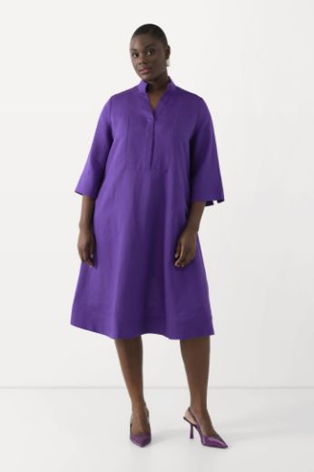 Moda za polnejše Haljina midi lanena s 3/4 rukavima plus velikost, xxl, Ulla Popken in Johann Popken (JP1880)