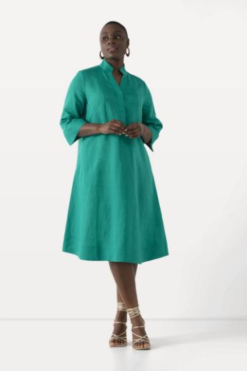 Moda za polnejše Haljina midi lanena s 3/4 rukavima plus velikost, xxl, Ulla Popken in Johann Popken (JP1880)