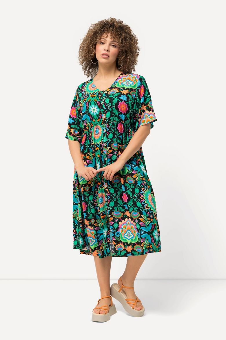 Moda za polnejše Haljina midi kratkih rukava cvjetnog printa plus velikost, xxl, Ulla Popken in Johann Popken (JP1880)