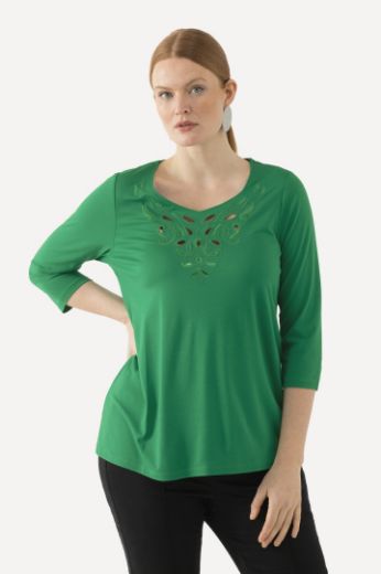 Moda za polnejše Majica 3/4 rukavi s ukrasnim vezom plus velikost, xxl, Ulla Popken in Johann Popken (JP1880)