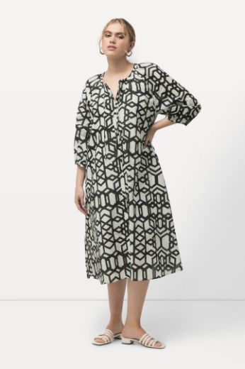 Moda za polnejše Haljina midi s 3/4 rukavima geometrijskog printa plus velikost, xxl, Ulla Popken in Johann Popken (JP1880)