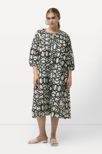 Moda za polnejše Haljina midi s 3/4 rukavima geometrijskog printa plus velikost, xxl, Ulla Popken in Johann Popken (JP1880)