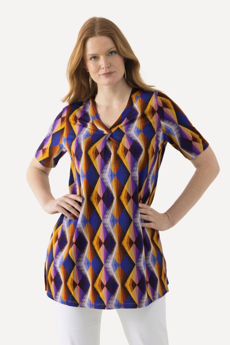 Moda za polnejše Majica Slinky kratkih rukava s geometrijskim printom plus velikost, xxl, Ulla Popken in Johann Popken (JP1880)