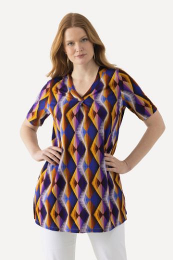 Moda za polnejše Majica Slinky kratkih rukava s geometrijskim printom plus velikost, xxl, Ulla Popken in Johann Popken (JP1880)
