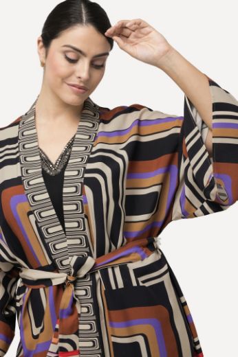 Moda za polnejše Kimono na vezanje geometrijskog printa plus velikost, xxl, Ulla Popken in Johann Popken (JP1880)