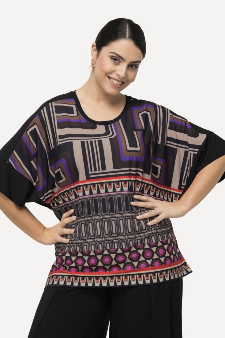 Moda za polnejše Majica kratkih rukava s geometrijskim printom plus velikost, xxl, Ulla Popken in Johann Popken (JP1880)