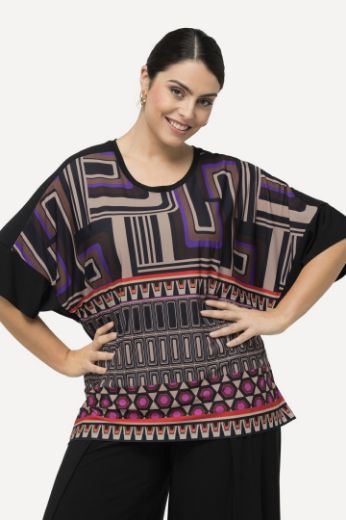 Moda za polnejše Majica kratkih rukava s geometrijskim printom plus velikost, xxl, Ulla Popken in Johann Popken (JP1880)