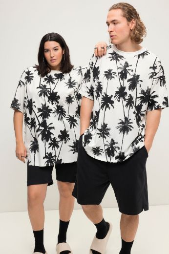 Moda za polnejše Majica kratkih rukava s printom palmi plus velikost, xxl, Ulla Popken in Johann Popken (JP1880)