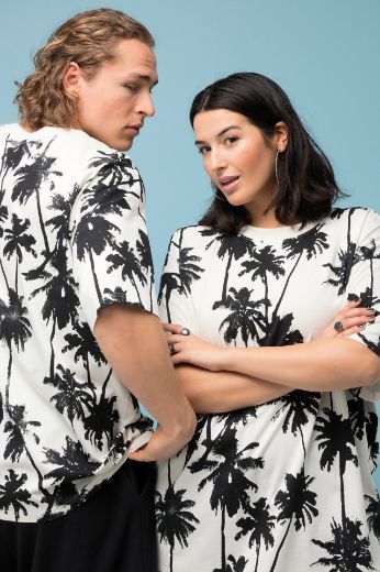 Moda za polnejše Majica kratkih rukava s printom palmi plus velikost, xxl, Ulla Popken in Johann Popken (JP1880)