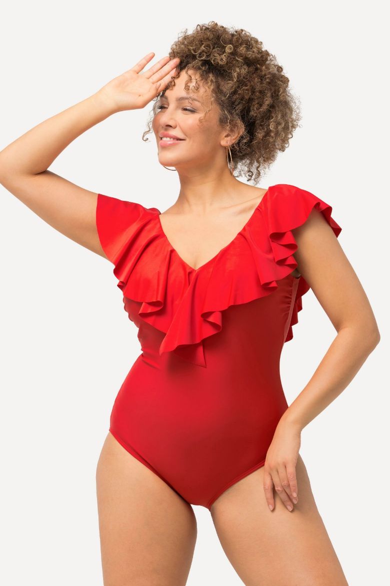 Moda za polnejše Kupaći kostim s volanima V izrez plus velikost, xxl, Ulla Popken in Johann Popken (JP1880)
