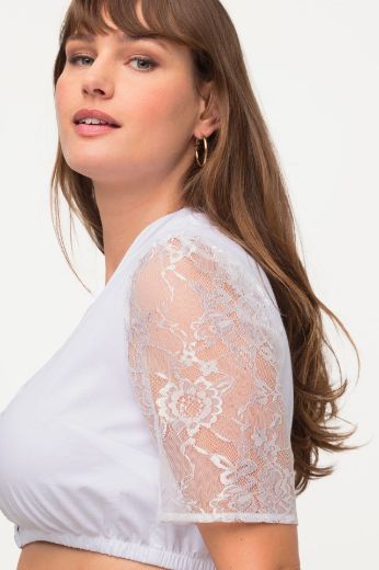Moda za polnejše Bluza kratkih rukava s dodatkom čipke plus velikost, xxl, Ulla Popken in Johann Popken (JP1880)