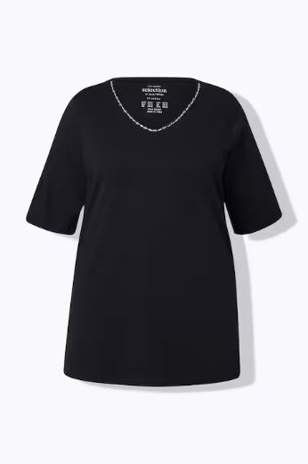 Moda za polnejše Majica V ovratnik s ukrasima na ovratniku plus velikost, xxl, Ulla Popken in Johann Popken (JP1880)