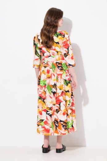 Moda za polnejše Haljina maxi s 3/4 rukavima cvjetnog printa plus velikost, xxl, Ulla Popken in Johann Popken (JP1880)