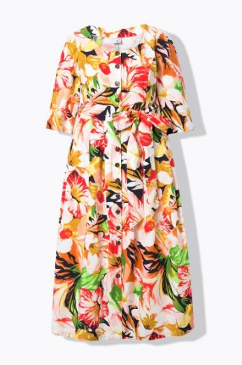 Moda za polnejše Haljina maxi s 3/4 rukavima cvjetnog printa plus velikost, xxl, Ulla Popken in Johann Popken (JP1880)