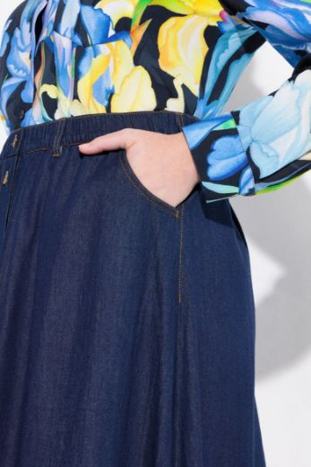 Moda za polnejše Suknja traper duži model na kopčanje plus velikost, xxl, Ulla Popken in Johann Popken (JP1880)