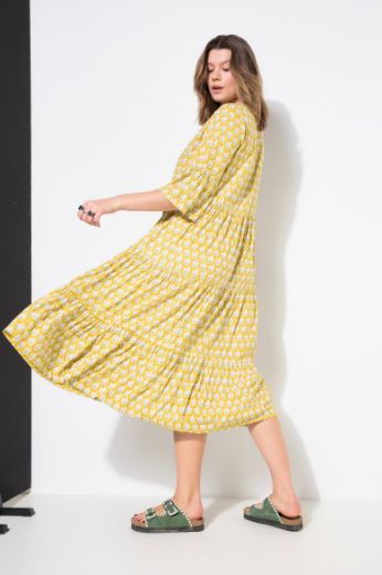 Moda za polnejše Haljina maxi 3/4 rukava na volane plus velikost, xxl, Ulla Popken in Johann Popken (JP1880)