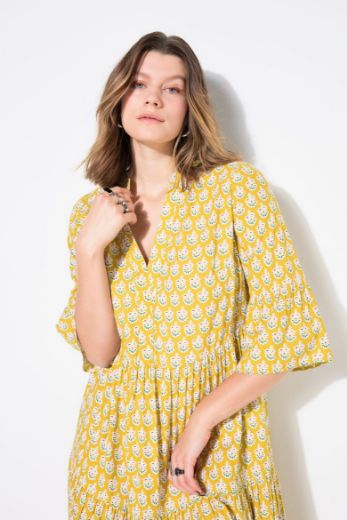 Moda za polnejše Haljina maxi 3/4 rukava na volane plus velikost, xxl, Ulla Popken in Johann Popken (JP1880)