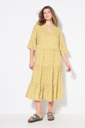 Moda za polnejše Haljina maxi 3/4 rukava na volane plus velikost, xxl, Ulla Popken in Johann Popken (JP1880)