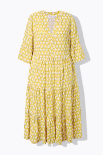 Moda za polnejše Haljina maxi 3/4 rukava na volane plus velikost, xxl, Ulla Popken in Johann Popken (JP1880)