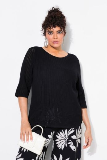 Moda za polnejše Pulover pleteni polu rukava plus velikost, xxl, Ulla Popken in Johann Popken (JP1880)