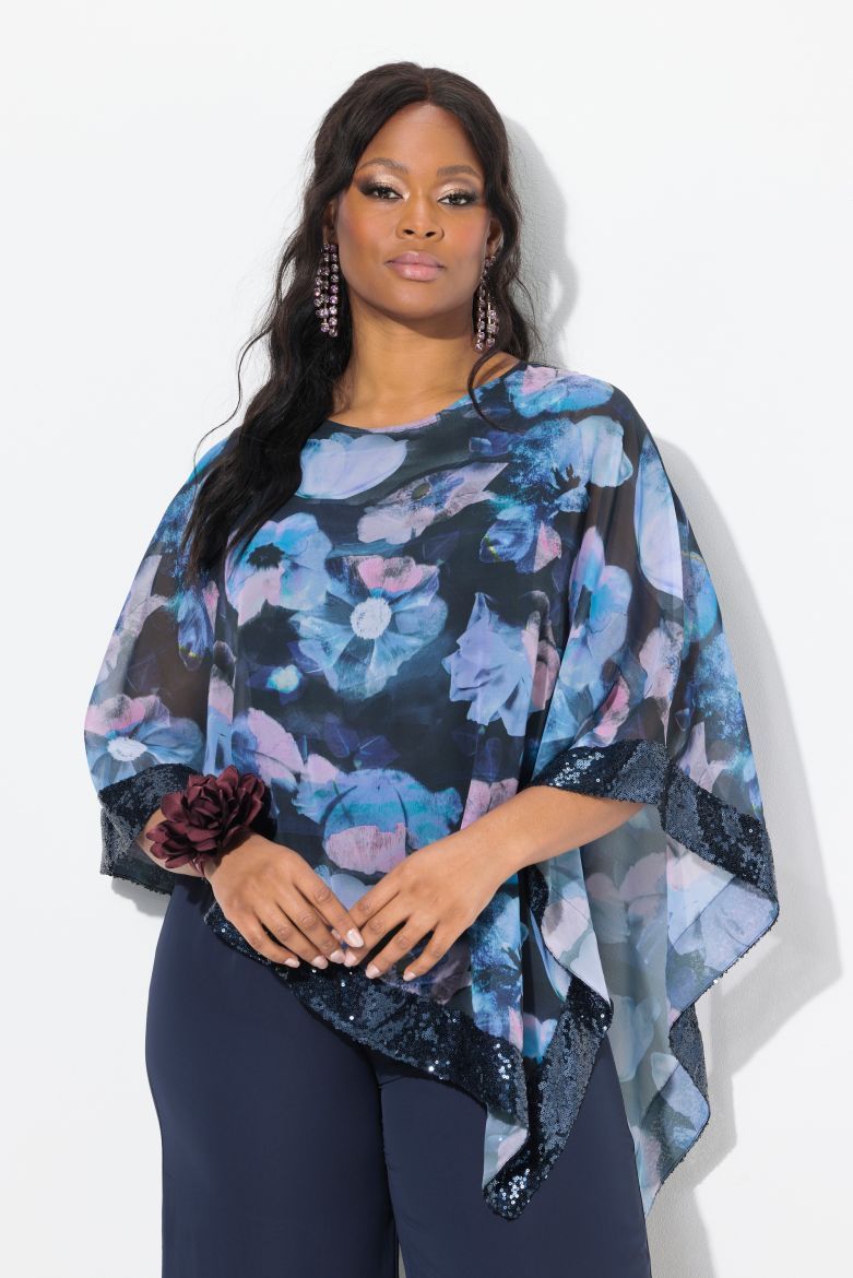 Moda za polnejše Bluza od šifona 3/4 rukava plus velikost, xxl, Ulla Popken in Johann Popken (JP1880)
