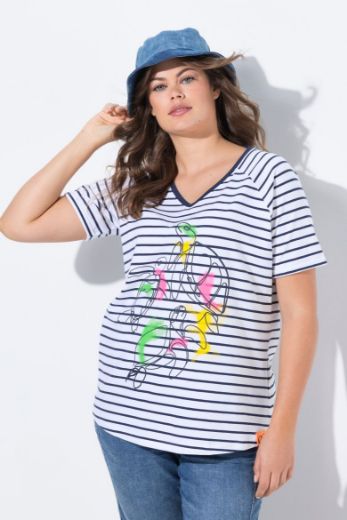 Moda za polnejše Majica sa v izrezom prugasta sa printom plus velikost, xxl, Ulla Popken in Johann Popken (JP1880)
