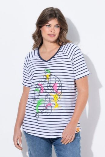 Moda za polnejše Majica sa v izrezom prugasta sa printom plus velikost, xxl, Ulla Popken in Johann Popken (JP1880)