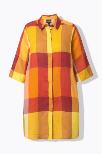 Moda za polnejše Haljina lanena karirana plus velikost, xxl, Ulla Popken in Johann Popken (JP1880)