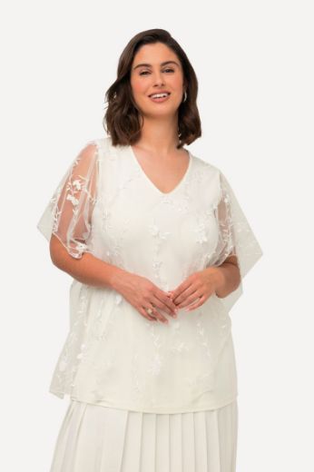 Moda za polnejše Bluza s prozirnim kratkim rukavima V ovratnika plus velikost, xxl, Ulla Popken in Johann Popken (JP1880)