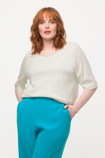 Moda za polnejše Majica V ovratnik s ukrasima na ovratniku plus velikost, xxl, Ulla Popken in Johann Popken (JP1880)